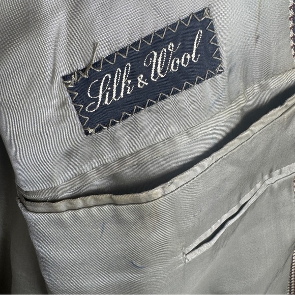 Ermenegildo Zegna Silk Wool Blazer Suit Jacket Tan Black Houndstooth 46R Flaws - Picture 7 of 16